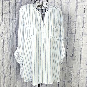 CHICO'S Blue and White Striped 3‎ Button Up Blouse Large